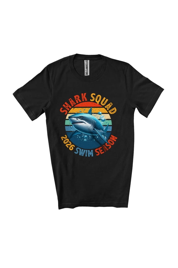 Vintage Retro Shark Squad 2026 Swim Season; Joyful Summer Vacation Sea Animal Swimming Unisex T-Shirt