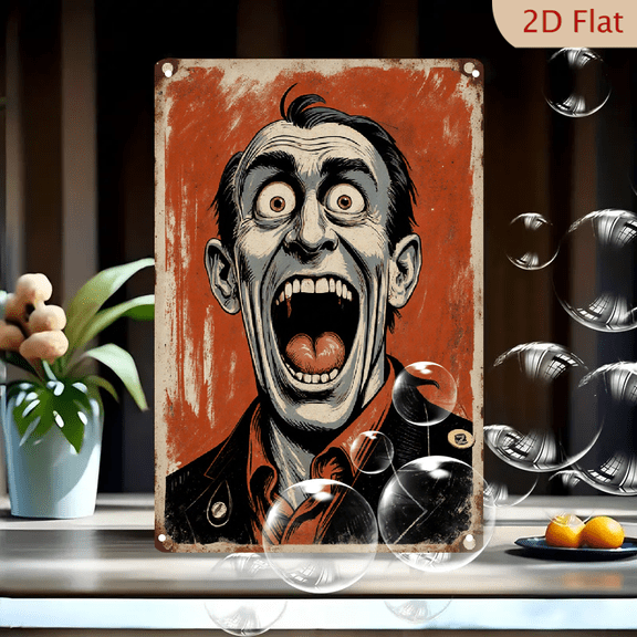 Vintage Retro Shocked Man Scream Wall Art, 8x12 Inches Distressed Metal Tin Sign with Bold Comic Style Expression for Office Home Decor