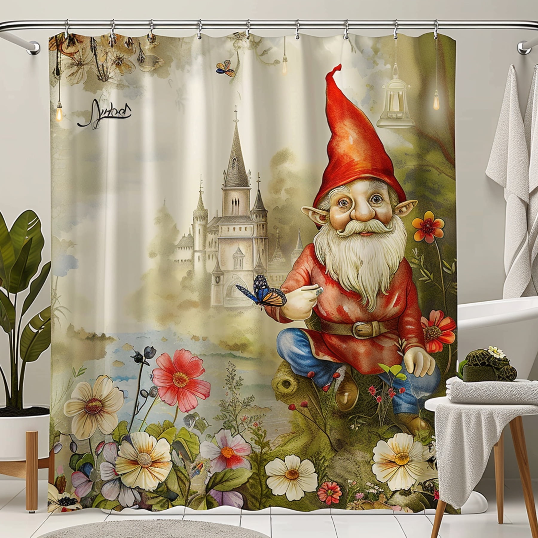 Vintage Retro Shower Curtain with Cute and Medieval Castle Design ...