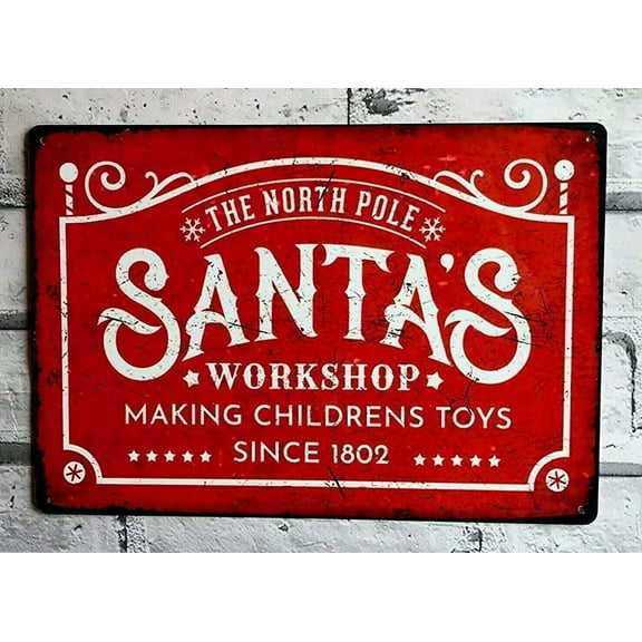 Vintage Retro Sign Tin Sign Santas Workshop Sign Metal Iron Painting Plaque Wall Decor Bar Club Novelty Funny Bathroom Toilet Paper Parlor Cafe Store 8x12 Inch
