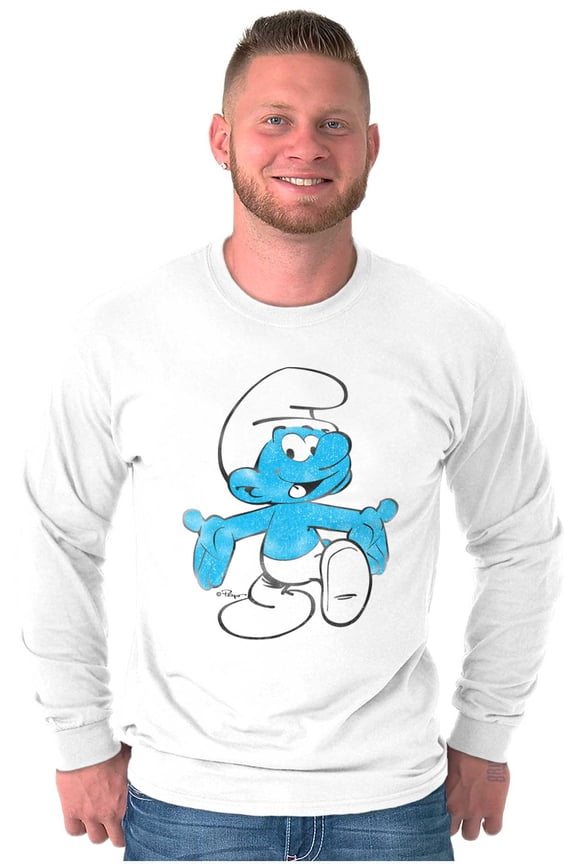 Vintage Retro Smurf Cartoon Character Long Sleeve TShirt Men Women Brisco Brands S
