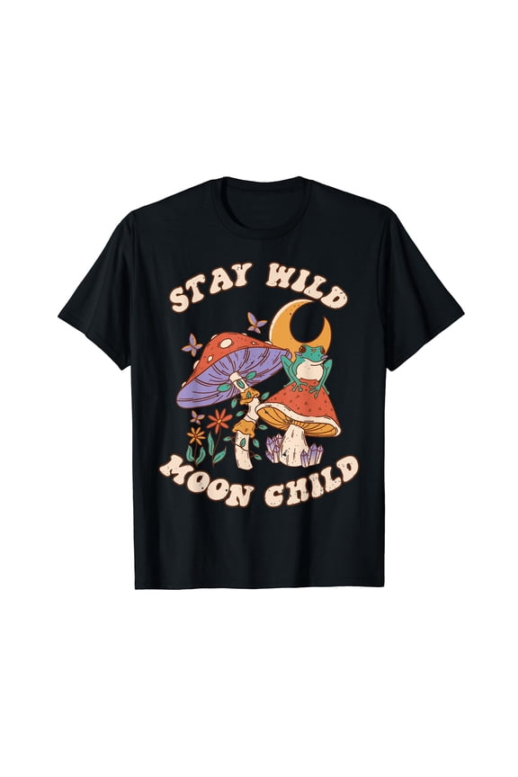 Vintage Retro Stay Wild Moon Child Frog Mushroom Hippie T-Shirt