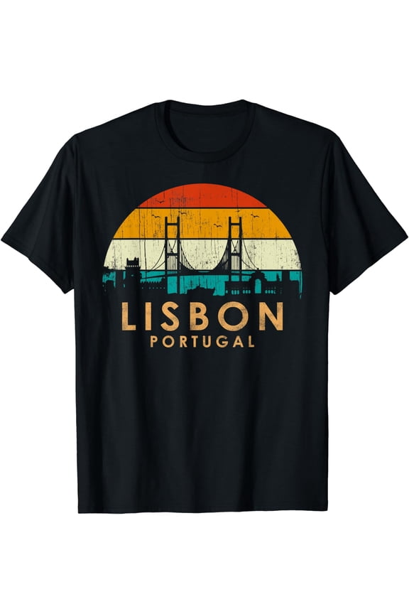 Vintage Retro Style Landscape Sunset Capital Lisbon Portugal T-Shirt mens t shirt，black，women，funny，misfits，men，journey，t-shirt