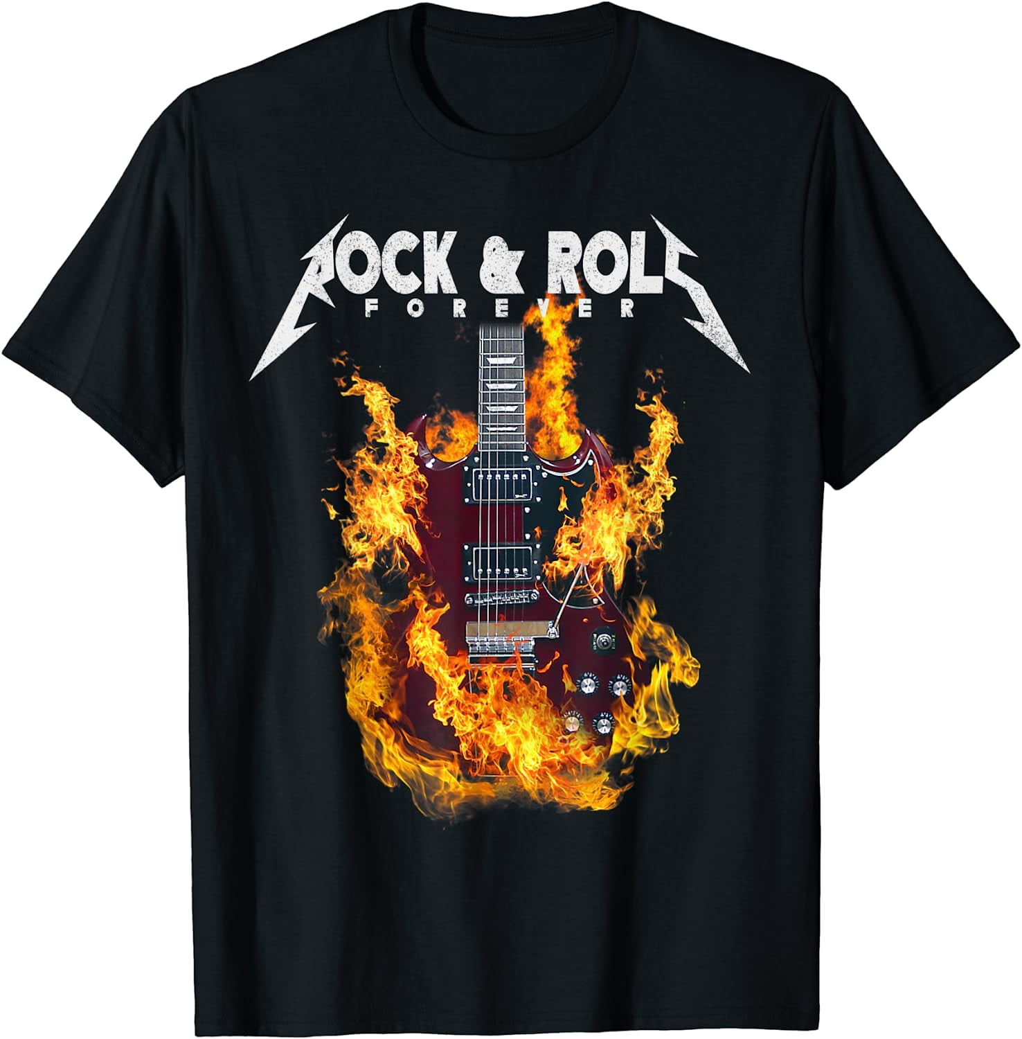 Vintage Retro Style Playing Music Guitar Forever Rock N Roll T-Shirt ...