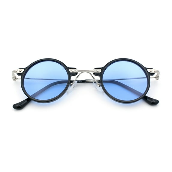 Vintage Retro Style Small Circle Lens Urban Normcore Luxe Hipster Sunglasses Silver Black - Blue