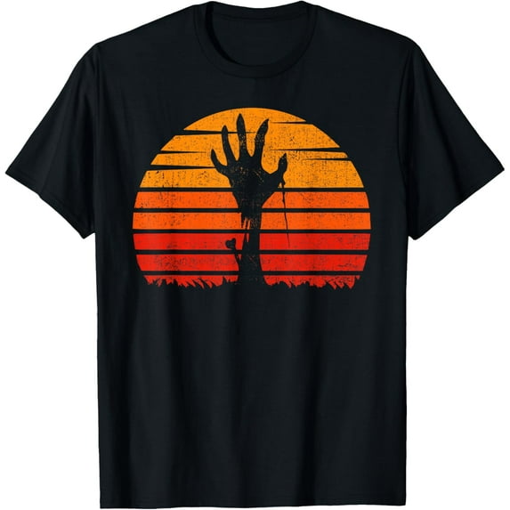 Vintage Retro Sunset Halloween Zombie Hand Scary Costume T-Shirt100% pure cotton short-sleeved shirt for both men and women