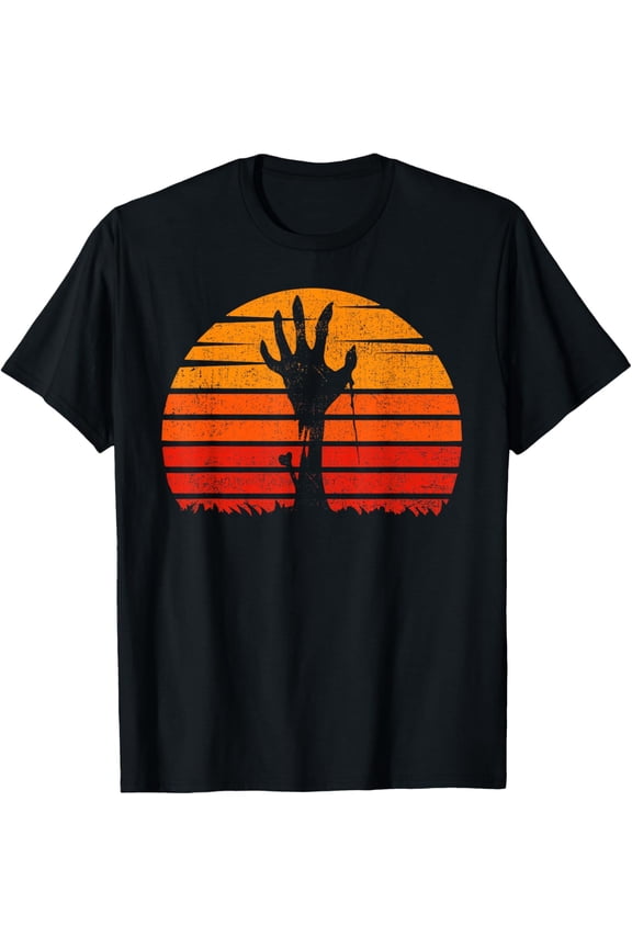 Vintage Retro Sunset Halloween Zombie Hand Scary Costume T-Shirt100% pure cotton short-sleeved shirt for both men and women