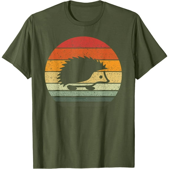 Vintage Retro Sunset Hedgehog Unisex T-Shirt for Men Women Kids Toddler,Military Green Color,Size XL