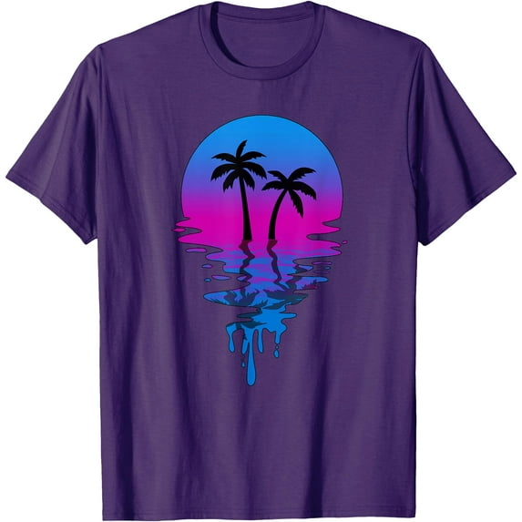 Vintage Retro Sunset Palm Tree Unisex T-Shirt for Men Women Kids Toddler,Purple Color,Size L