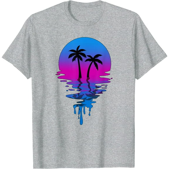 Vintage Retro Sunset Palm Tree Unisex T-Shirt for Men Women Kids Toddler,Sport Grey Color,Size M