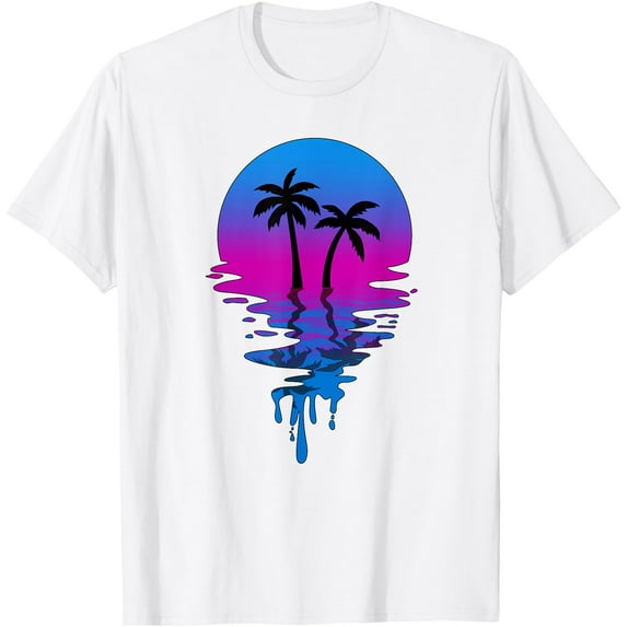 Vintage Retro Sunset Palm Tree Unisex T-Shirt for Men Women Kids Toddler,White Color,Size 4T