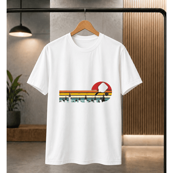 Vintage Retro Sunset Pickleball Paddle Silhouette Design Unisex T-shirt, S-5XL