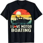 Vintage Retro Sunset Pontoon Boat I Love Motor Boating T-Shirt