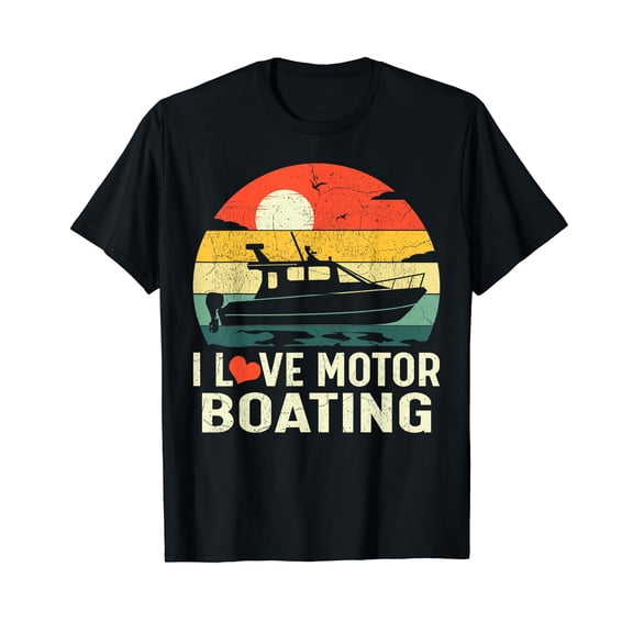 Vintage Retro Sunset Pontoon Boat I Love Motor Boating T-Shirt