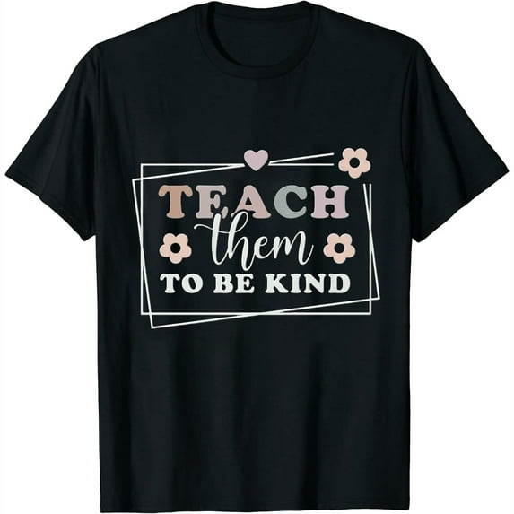Vintage Retro Teach Them to be Kind Groovy Teacher Fashionable Graphic Tee - Women's Short Sleeve T-Shirt with Characterful Print