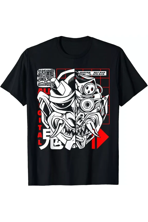 Vintage Retro Techwear Japanese Oni Mask Cyberpunk Aesthetic Art Unisex T-Shirt ,up to size 5XL