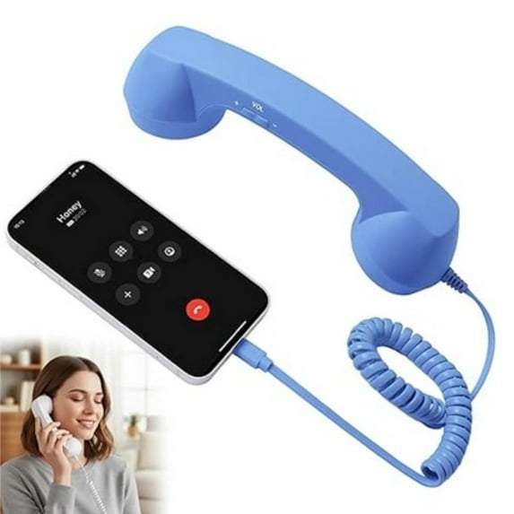Vintage Retro Telephone Handset (Blue) – 2026 New, Clear Comfortable Calls, Landline Handle Receiver for iPhone, Bluetooth/Type-C Port, Retro Phone Handset