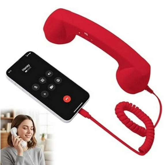 Vintage Retro Telephone Handset (Red) – Clear Comfortable Calls, 2026 New Retro Phone Handset for iPhone, Bluetooth/Type-C Port, Landline Handle Receiver for Mobile Video/Calls/Meetings