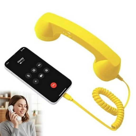 Vintage Retro Telephone Handset (Yellow) – 2026 New, Clear Comfortable Calls, Landline Handle Receiver, Bluetooth/Type-C Port, Retro Phone Handset for iPhone