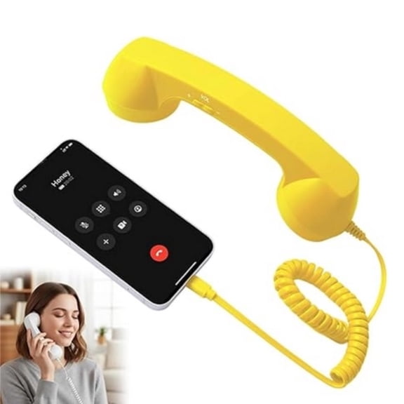 Vintage Retro Telephone Handset (Yellow) – 2026 New, Clear Comfortable Calls, Landline Handle Receiver, Bluetooth/Type-C Port, Retro Phone Handset for iPhone
