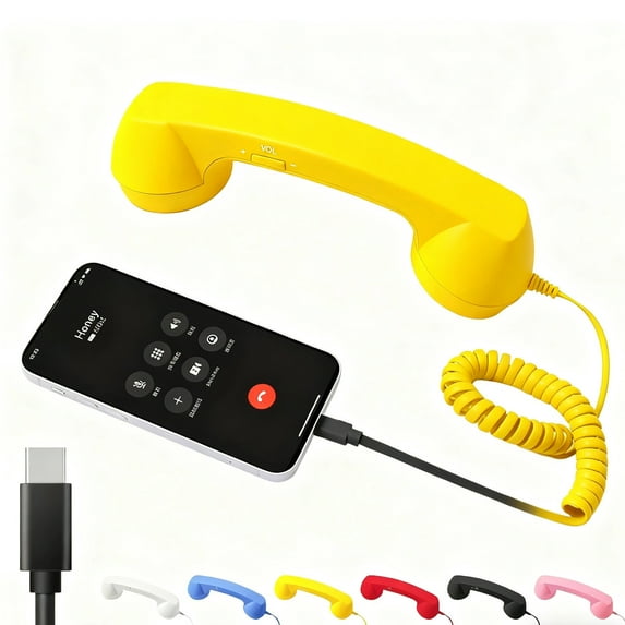 Vintage Retro Telephone Handset (Yellow) – Retro Phone Handset for iPhone, Clear Comfortable Calls, Landline Handle Receiver, 2026 New, Bluetooth/Type-C Port