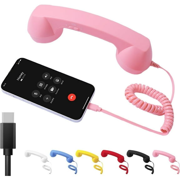 Vintage Retro Telephone Style Type-C Wired Handset Receiver for Mobile Phone and Computer - Landline Design with Clear Audio Microphone