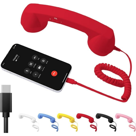Vintage Retro Telephone Style Type-C Wired Handset Receiver for Mobile Phone and Computer - Landline Design with Clear Audio Microphone