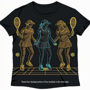 HAOY Vintage Retro Tennis Players Line Art Women's TShirt Black Tee with Tennis Balls Design Stylish Athletic Apparel for Sports Enthusiasts Available