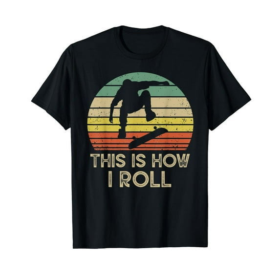 Vintage Retro This Is How I Roll Skate Board Cotton Black T-Shirt