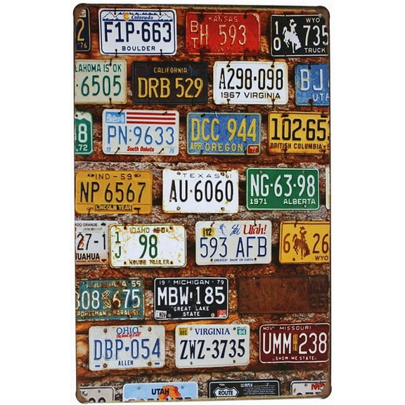 Vintage Retro Tin Metal Sign Decor 8x12 Many Car Licenses Plate Wall Home Bar Decor