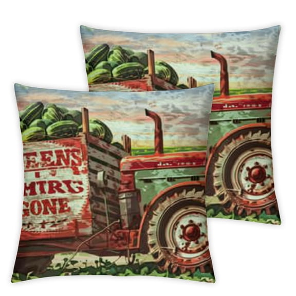 Vintage Retro Tractors Red Farm Farming Vehicles Rise and Shine Farmers Market Lettering Throw Pillow Covers Farmhouse Home Sofa Decorative Cushion Cover