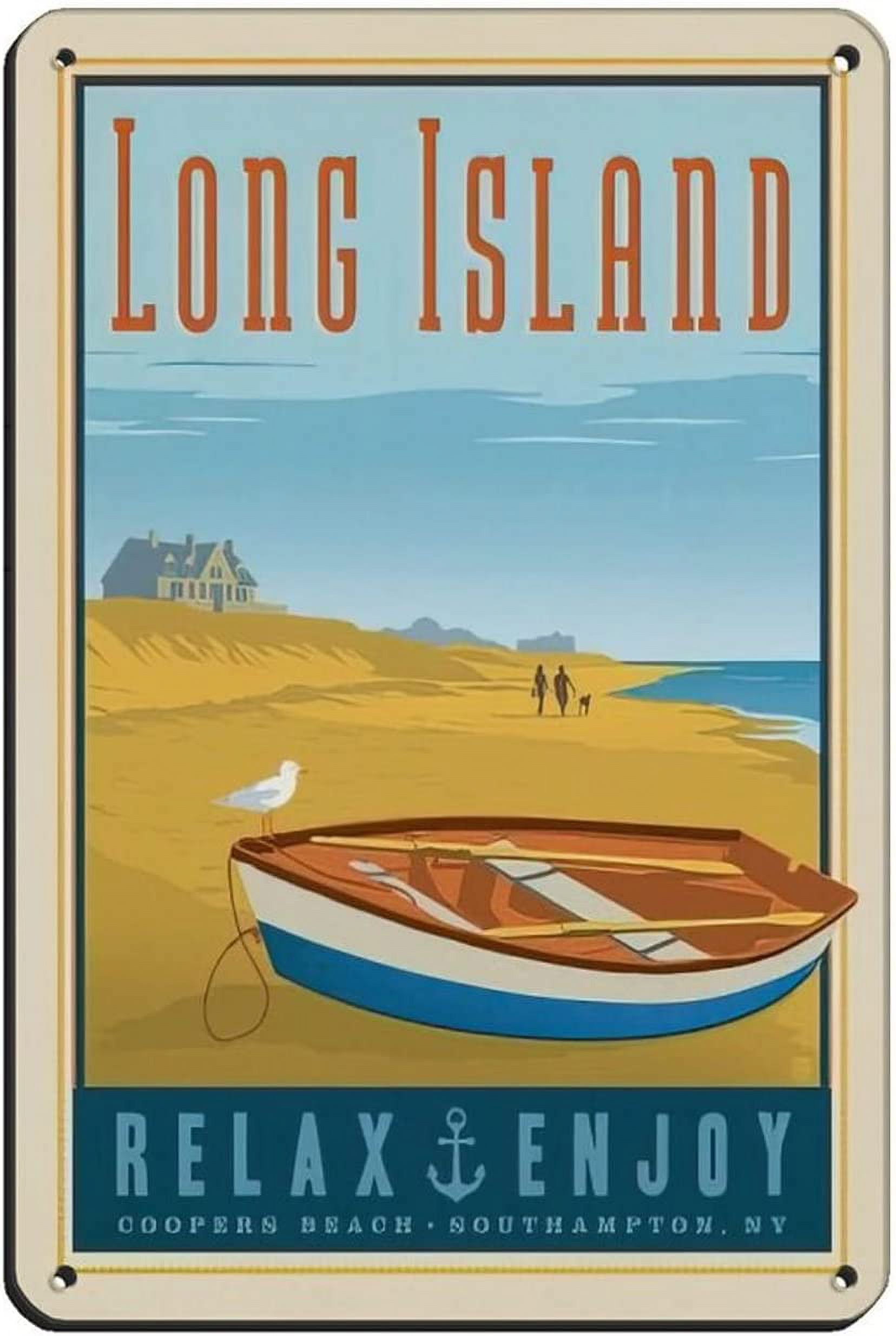 Vintage Retro Travel Coastal Long Island Row Boat Retro Poster Metal