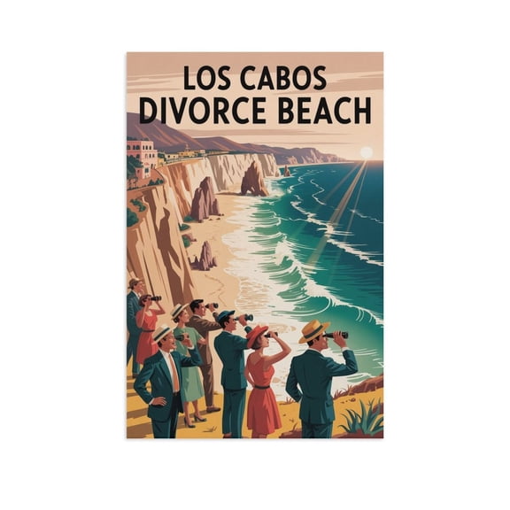 Vintage Retro Travel Poster Wall Art Divorce Beach Los Cabos Mexico Cliffs Scenic Pacific Ocean Coast Panorama Canvas Poster