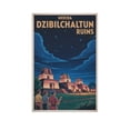 thumbnail image 1 of Vintage Retro Travel Poster Wall Art Dzibilchaltun Ruins Merida Mexico Night Sky Archaeological Temple Print Print Poster, 1 of 8