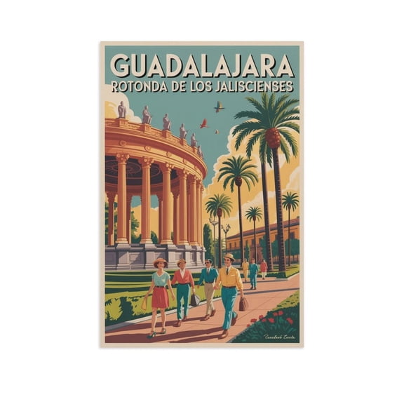 Vintage Retro Travel Poster Wall Art Rotonda De Los Jaliscienses Guadalajara Mexico Historic Column Garden Print Poster