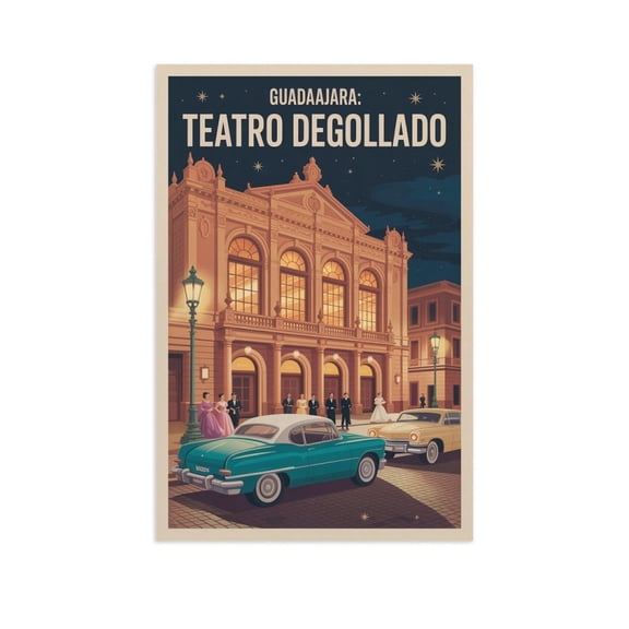 Vintage Retro Travel Poster Wall Art Teatro Degollado Guadalajara Mexico Opera Night Elegant Theater Scene Print Poster