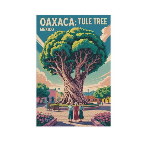Vintage Retro Travel Poster Wall Art Tule Tree Oaxaca Mexico Giant Tree World Heritage Print Print Poster