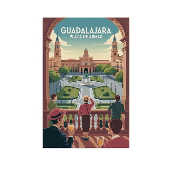 Vintage Retro Travel Poster Wall Decor Plaza De Armas Guadalajara Mexico Aerial View Colonial Square Artwork Print Poster