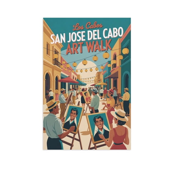 Vintage Retro Travel Poster Wall Decor San Jose Del Cabo Art Walk Los Cabos Mexico Scenic Colonial Street Night Print Canvas Poster