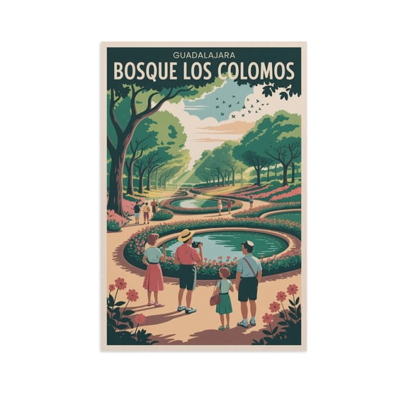Vintage Retro Travel Poster Wall Print Bosque Los Colomos Guadalajara Mexico Corner View Forest Path Trees Wildlife Print Poster