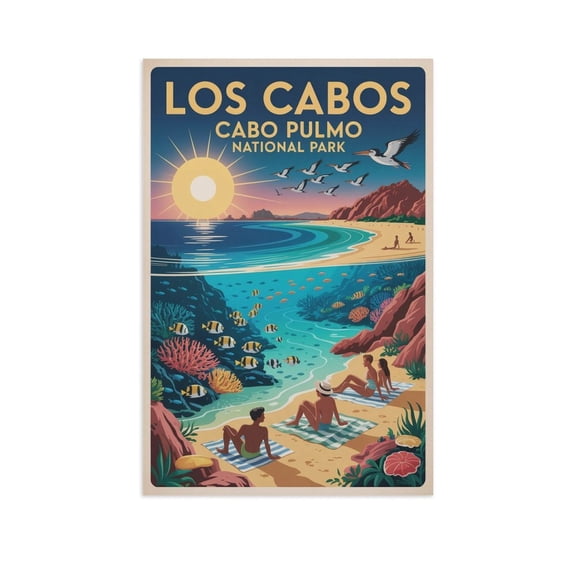 Vintage Retro Travel Poster Wall Print Cabo Pulmo National Park Los Cabos Mexico Scenic Ocean Beach Coastal Artwork Canvas Poster