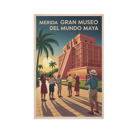 Vintage Retro Travel Poster Wall Print Gran Museo Del Mundo Maya Merida Mexico Sunset Architecture Art Canvas Poster