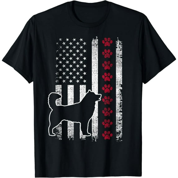 Vintage Retro USA Patriotic American Flag Alaskan Malamute T-Shirt