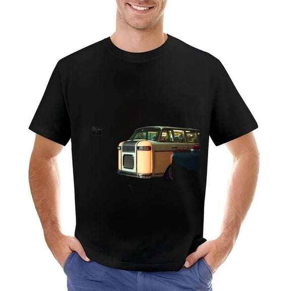 Vintage Retro Vehicle Cotton Short Sleeve T-Shirt for Men - Classic Car Design with Rounded Edges and Prominent Grille Perfect for Car Enthusiasts