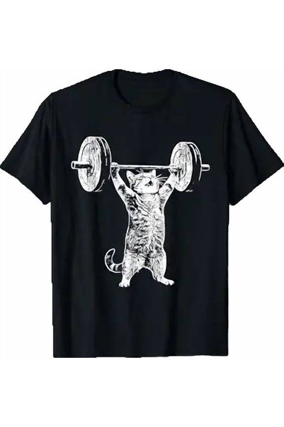 Vintage Retro Weight Lifting Gym Cat Deadlift Funny T-Shirt