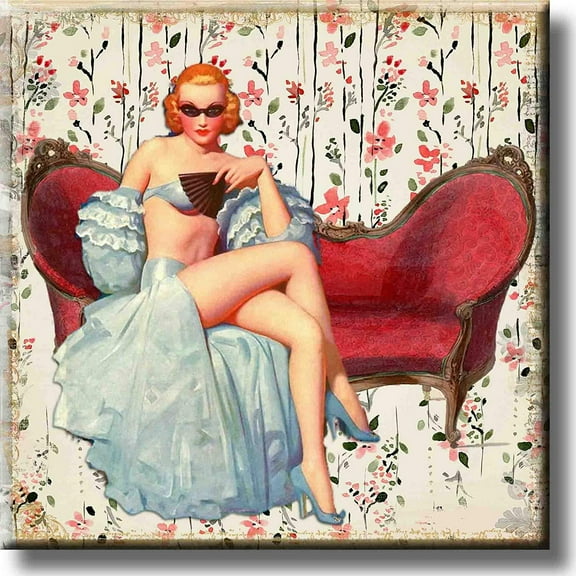 Vintage Retro Woman on Sofa Picture on Stretched Canavas, Wall Art Dcor, Ready to Hang