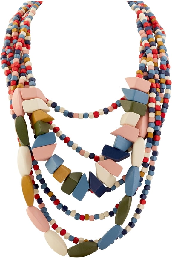 Vintage Retro Wooden Beaded Multi Layered Long Necklace, Irregular Unique Shape Beads, Monochrome Style Women's Jewelry, Holiday Accessories