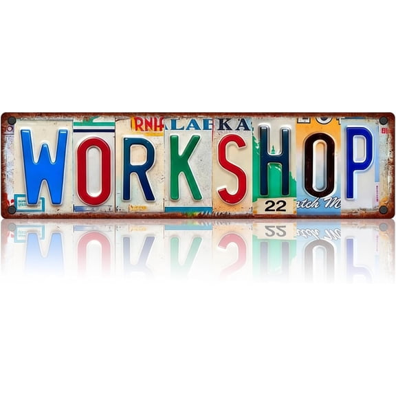 Vintage Retro Workshop Metal Tin Street Sign, Rustic Industrial Wall Decor, 16 x 4 Inches