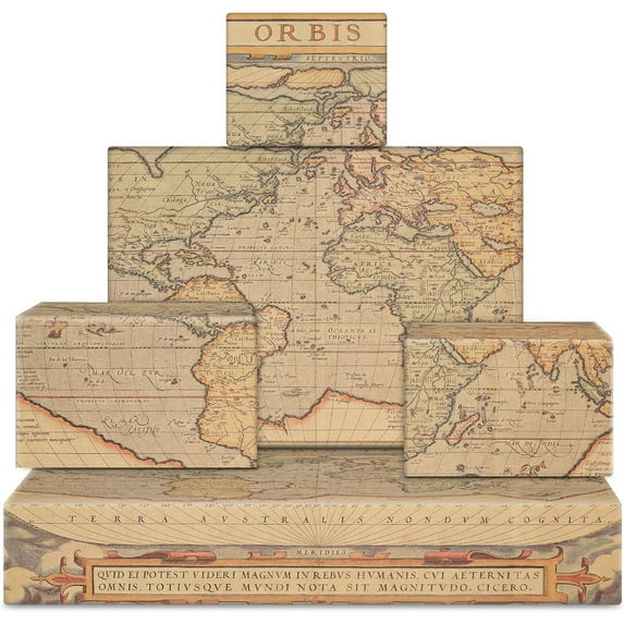 Vintage Retro World Map Wrapping Paper, Antique Vintage Ancient Retro World Map Sailing Map Kraft Gift Wrap 6 Sheets Folded Flat 20x29 inches per Sheet for Traveller Libraries Bookcover Birthday