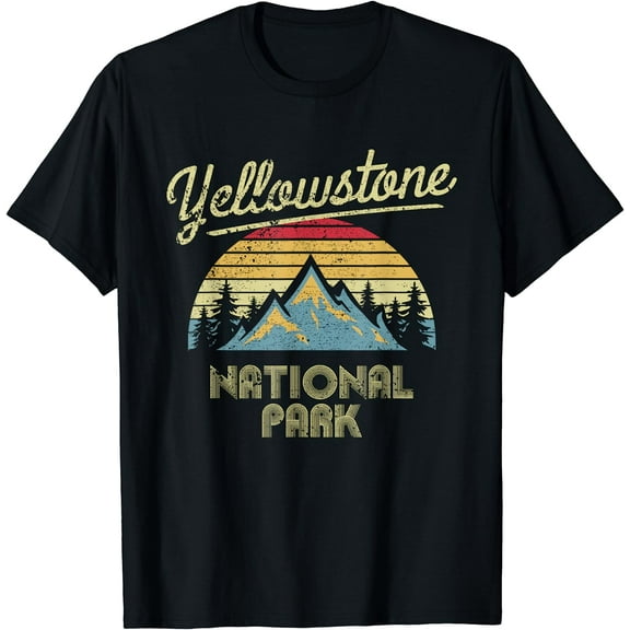 Vintage Retro Yellowstone National Park T-Shirt Black Small